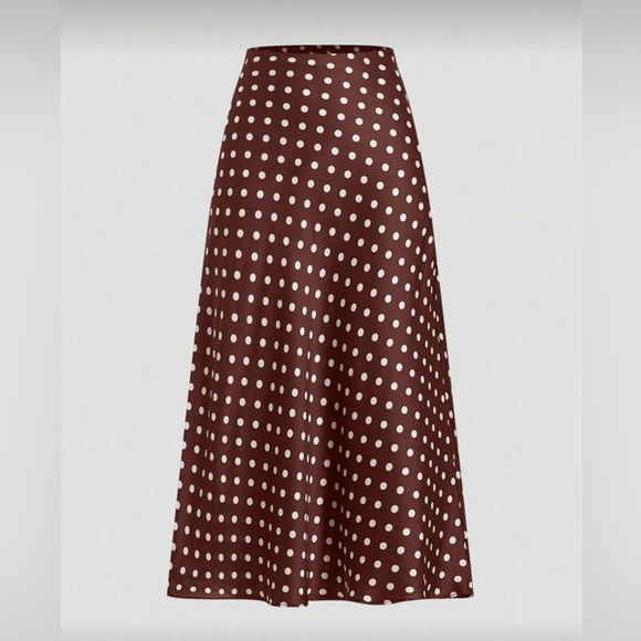 SHEIN Dresses & Skirts - Fall Old Money Style Women's Chocolate Brown / White Polka Dot Satin Long Skirt
